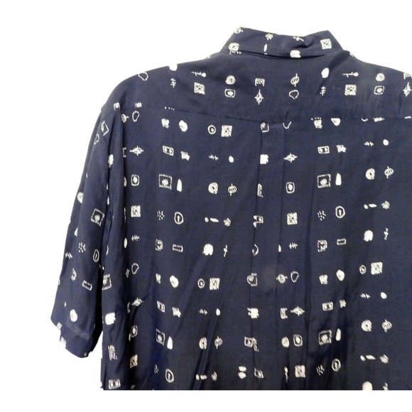 MTO Hawaiian Shirt XL Navy Blue White Print Tropical Short Sleeve - Picture 4 of 6